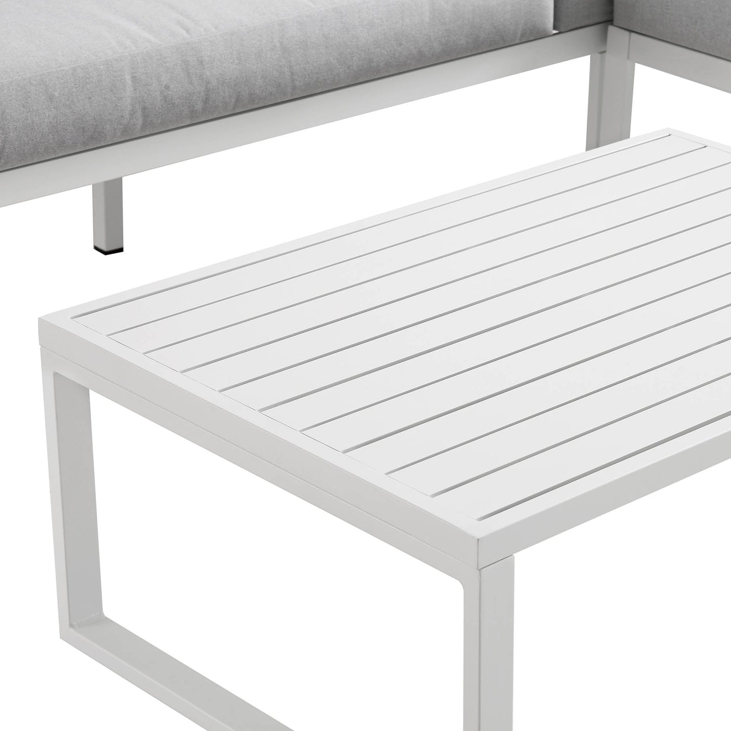 Ensemble de canapés d'angle Albany en aluminium avec dossier inclinable et table basse, blanc