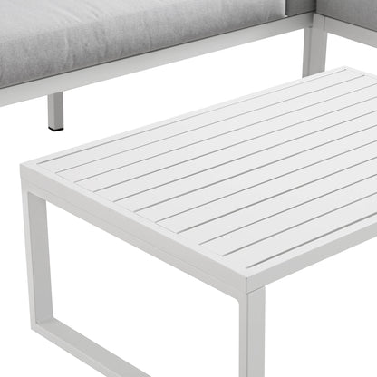 Ensemble de canapés d'angle Albany en aluminium avec dossier inclinable et table basse, blanc