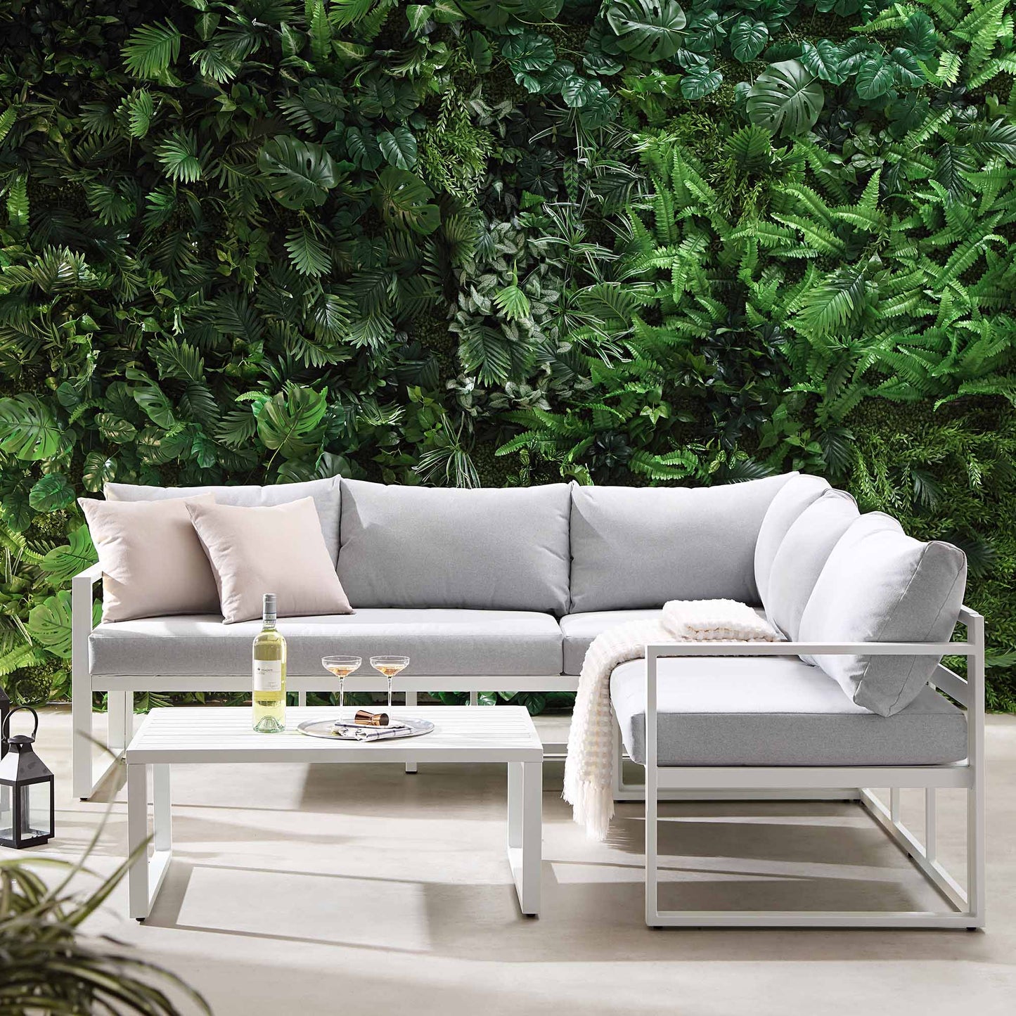 Ensemble de canapés d'angle Albany en aluminium avec dossier inclinable et table basse, blanc