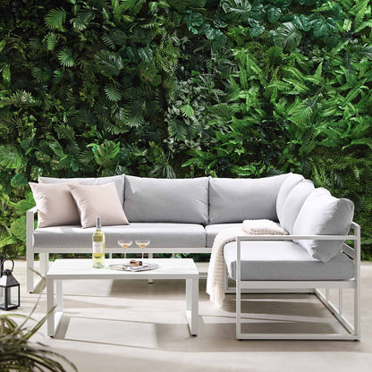 Ensemble de canapés d'angle Albany en aluminium avec dossier inclinable et table basse, blanc