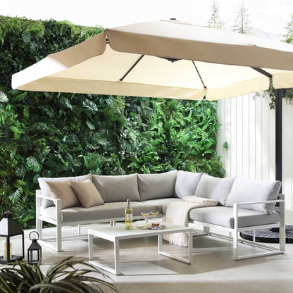 Ensemble de canapés d'angle Albany en aluminium avec dossier inclinable et table basse, blanc