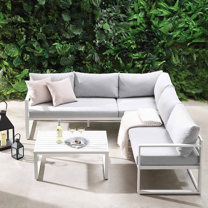 Ensemble de canapés d'angle Albany en aluminium avec dossier inclinable et table basse, blanc