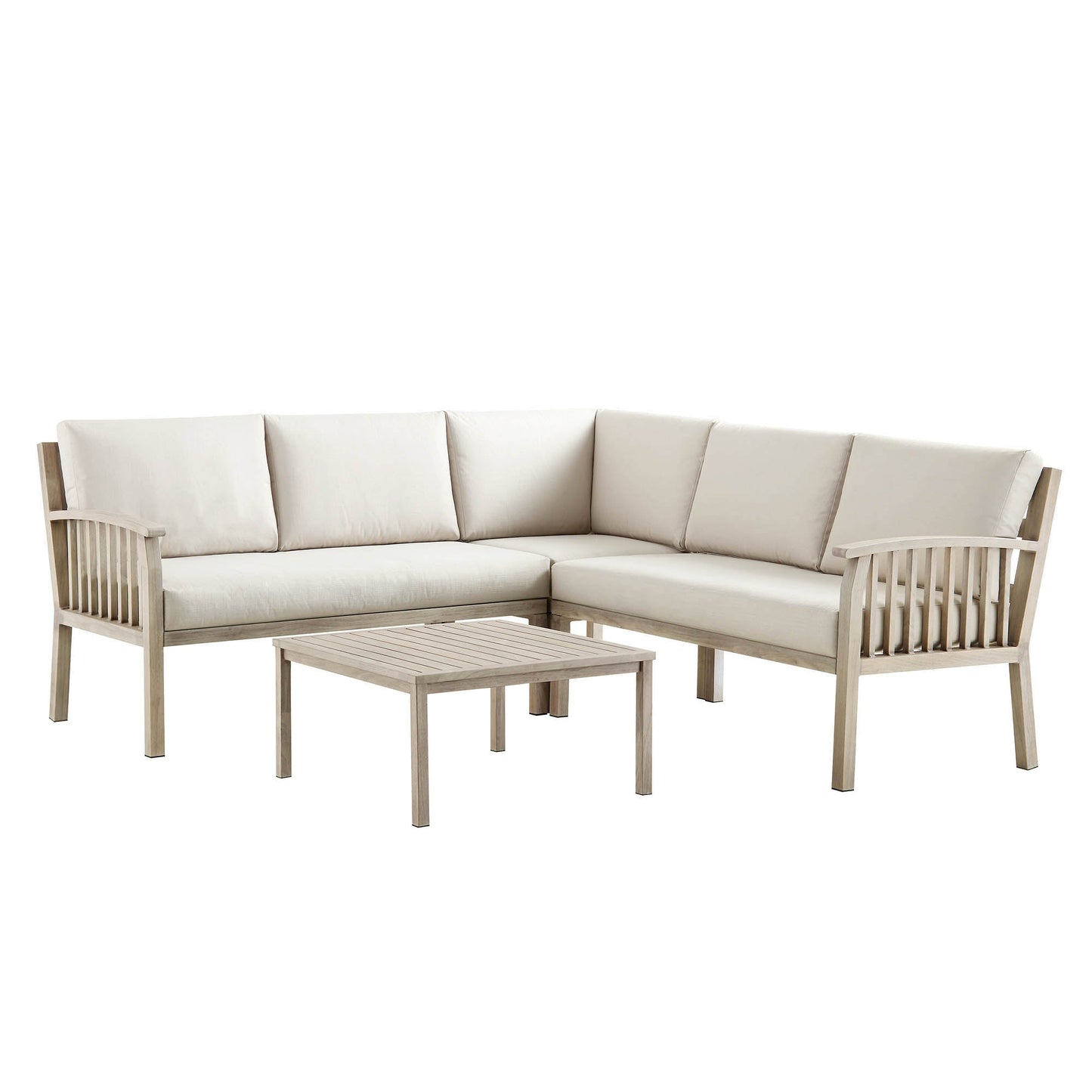 Ensemble de canapés d'angle Earlswood en aluminium effet bois lavé avec table basse