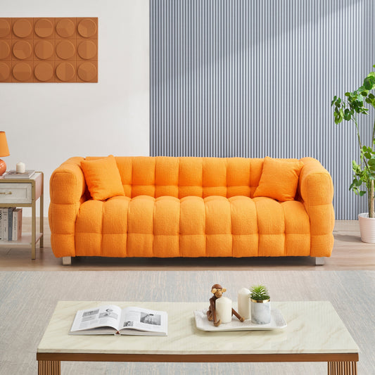 Canapé 3 places Teddy Orange 80 avec deux coussins et pieds en matériel robuste