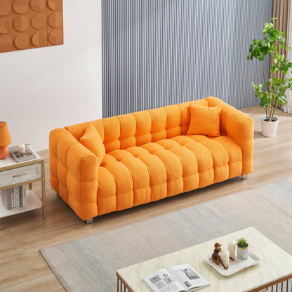 Canapé 3 places Teddy Orange 80 avec deux coussins et pieds en matériel robuste