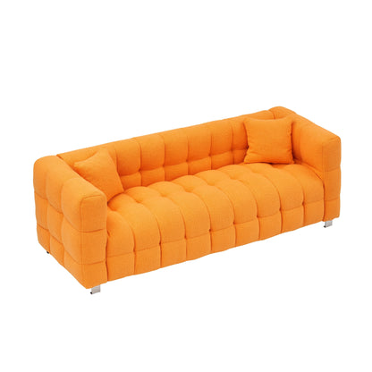Canapé 3 places Teddy Orange 80 avec deux coussins et pieds en matériel robuste