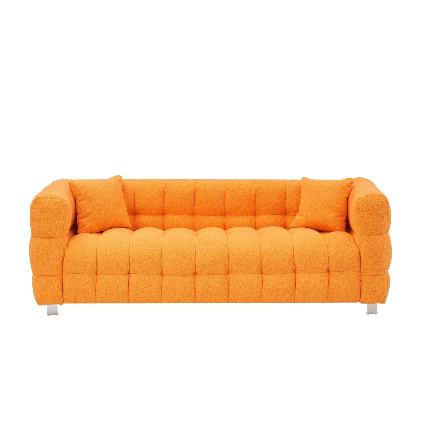 Canapé 3 places Teddy Orange 80 avec deux coussins et pieds en matériel robuste