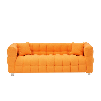 Canapé 3 places Teddy Orange 80 avec deux coussins et pieds en matériel robuste