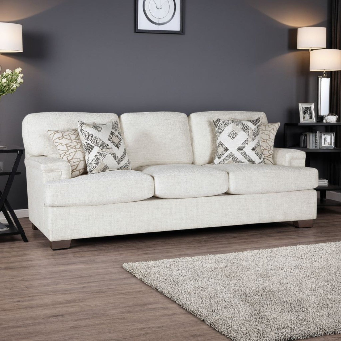 Canapé Osy avec 4 coussins décoratifs, 91 pouces, chenille ivoire douce