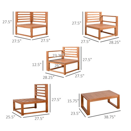 Ensemble de mobilier de patio Outsunny 5 pièces en forme de L, canapé d'angle extérieur en bois, gris