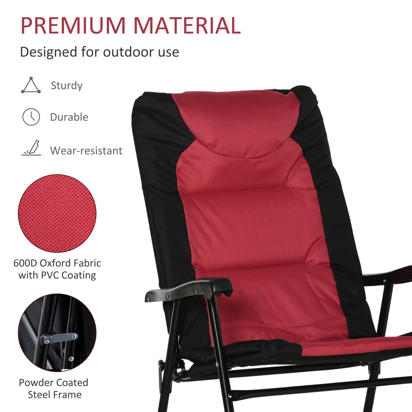 Ensemble de fauteuil à bascule pliant Outsunny avec assise et dossier rembourrés, oreiller