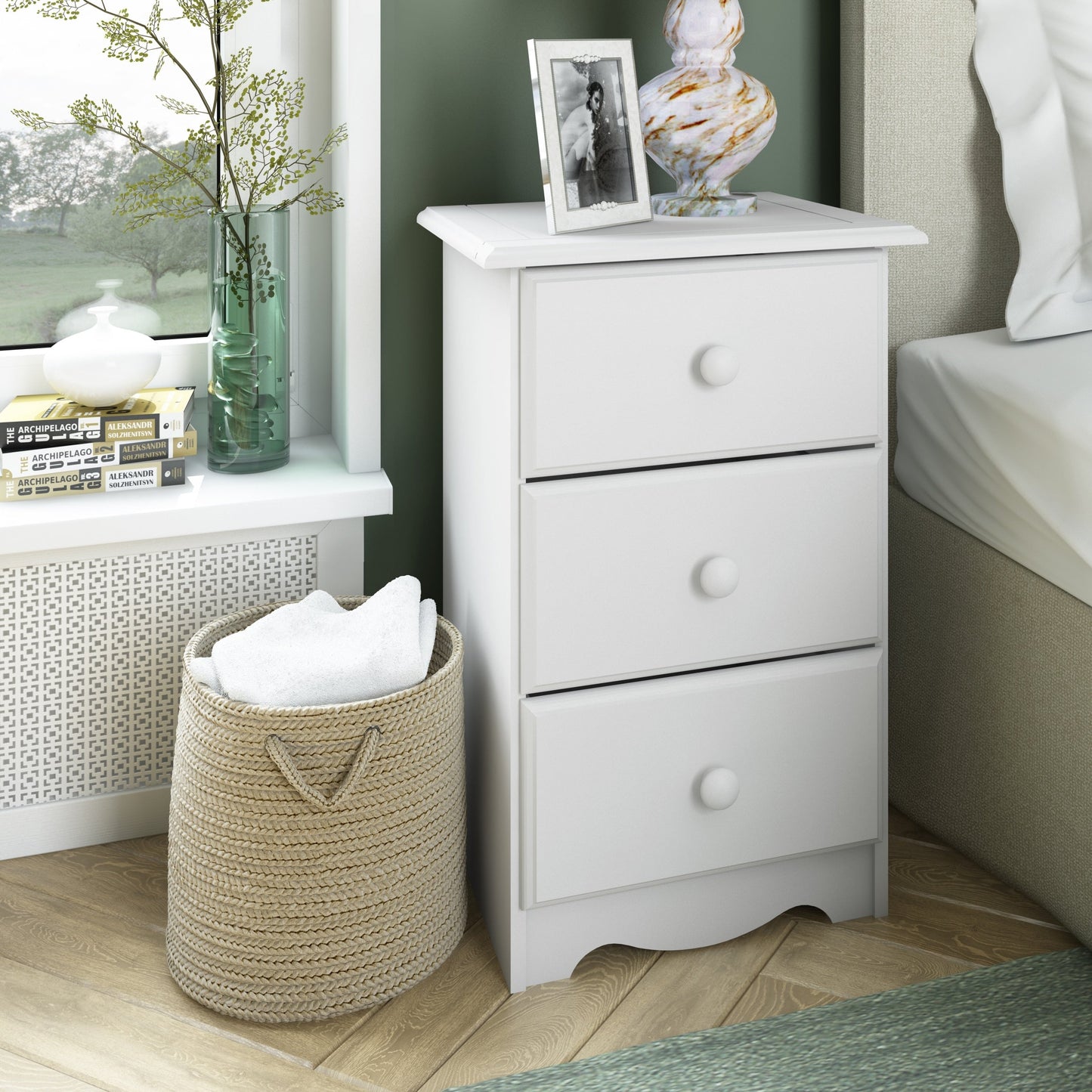 Table de chevet Palace Imports 100% bois massif à 3 tiroirs avec poignées en métal ou en bois