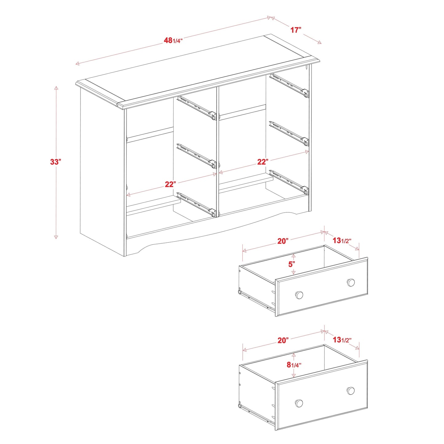 Commode à 6 tiroirs 100 % bois massif Palace Imports