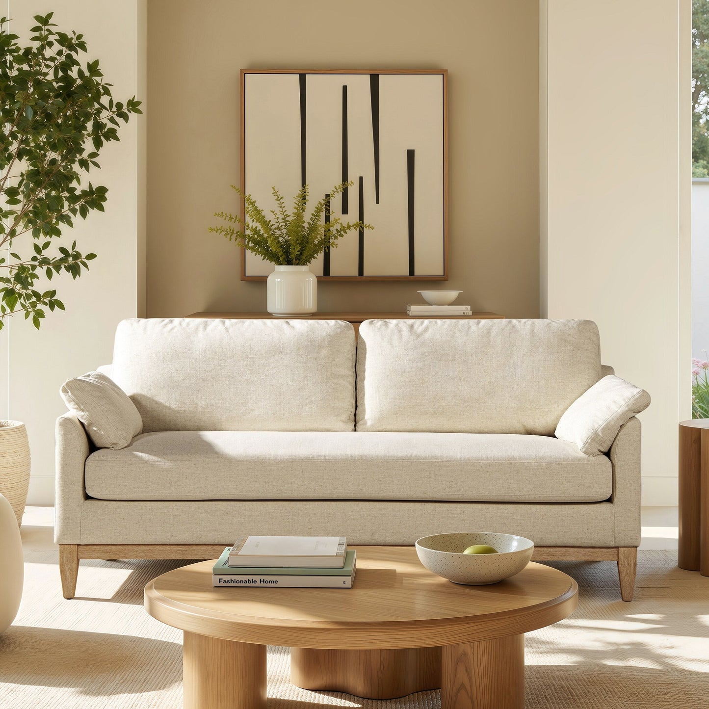 Canapé Pasadena 75,5 en velours de style ferme moderne avec dossier à coussins amovibles