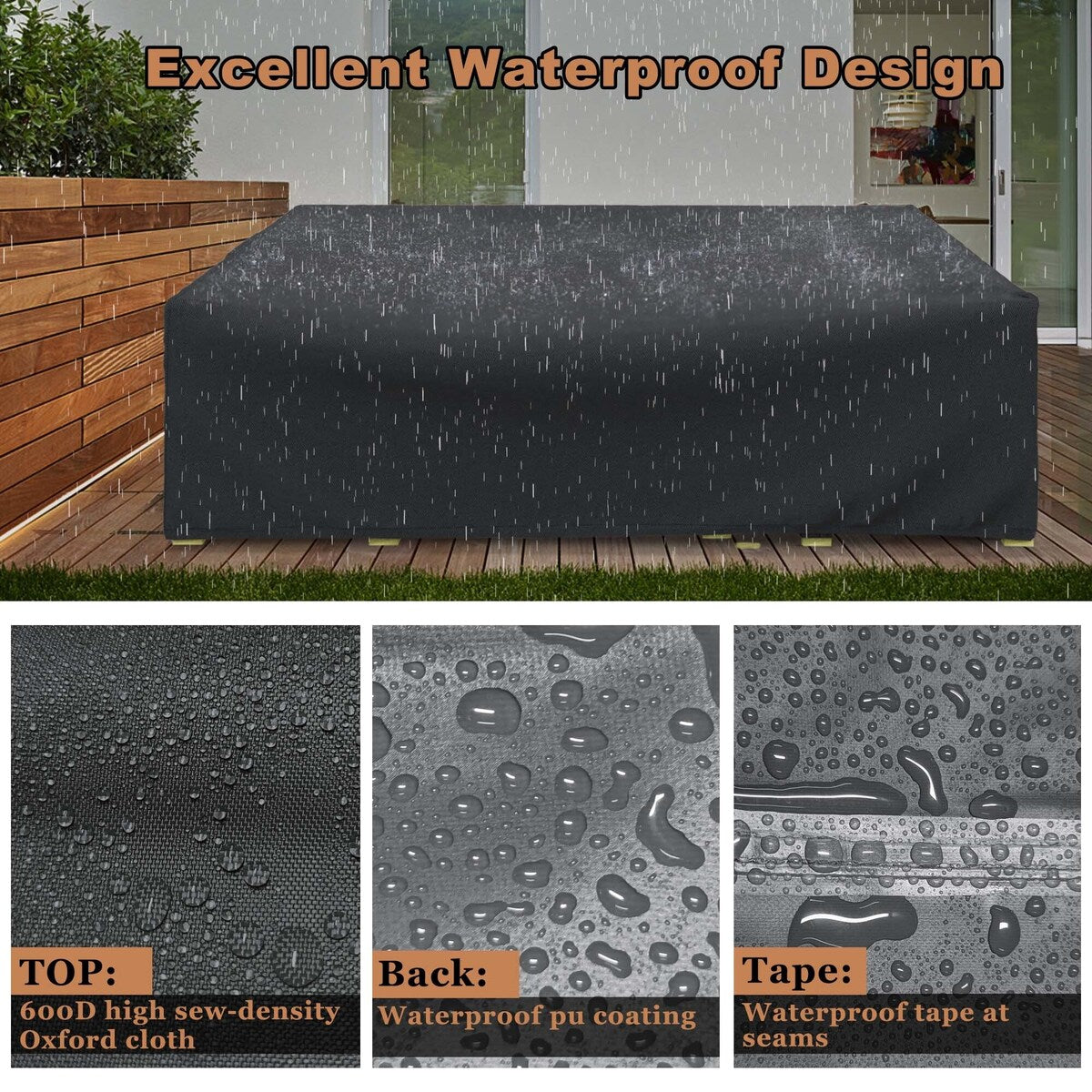 Housse imperméable pour ensemble de mobilier de jardin, canapé d'angle d'extérieur