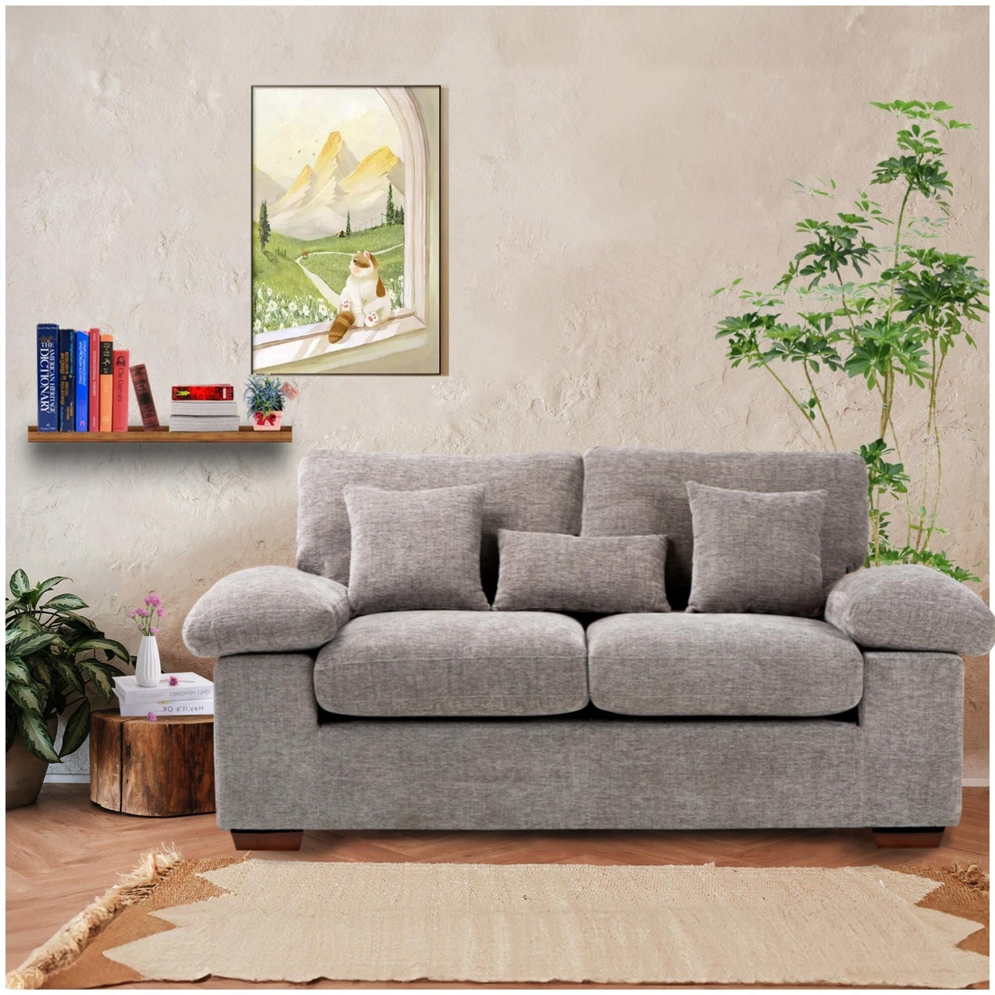 Canapé 2 places en chenille pelucheuse 73 pouces - Comprend 3 oreillers et un coussin de dossier amovible en prime - Canapé 2 places de salon