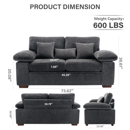Canapé 2 places en chenille pelucheuse 73 pouces - Comprend 3 oreillers et un coussin de dossier amovible en prime - Canapé 2 places de salon