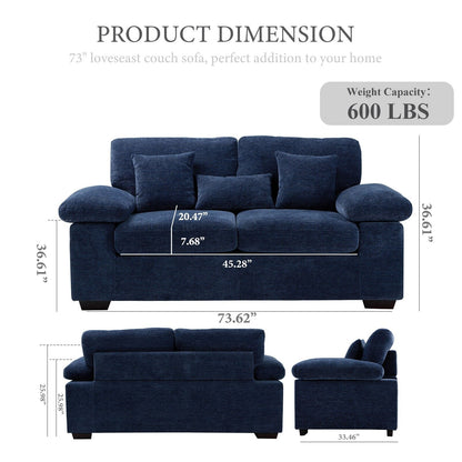 Canapé 2 places en chenille pelucheuse 73 pouces - Comprend 3 oreillers et un coussin de dossier amovible en prime - Canapé 2 places de salon