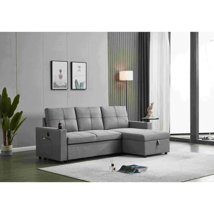 Canapé sectionnel en lin, chaise longue réversible avec lit gigogne
