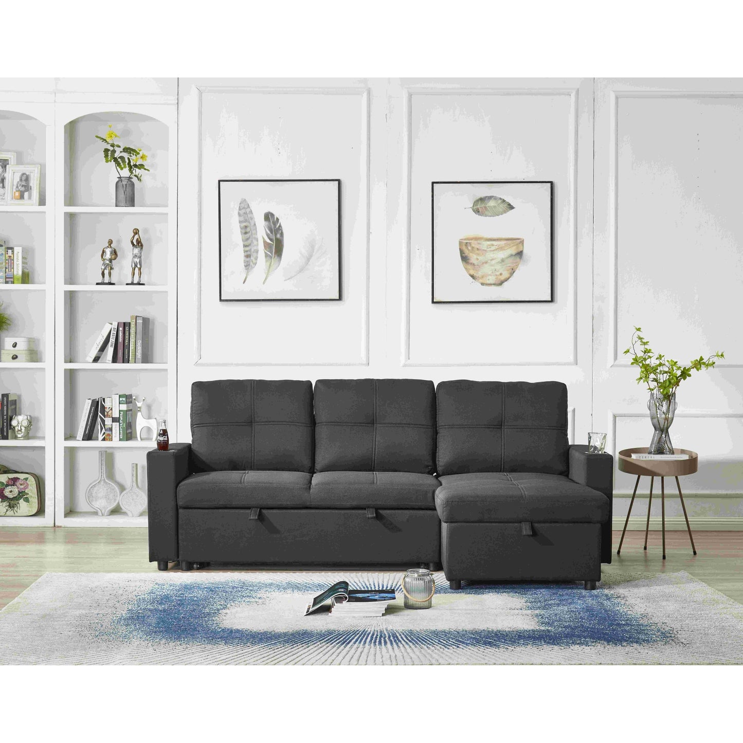 Canapé sectionnel en lin, chaise longue réversible avec lit gigogne