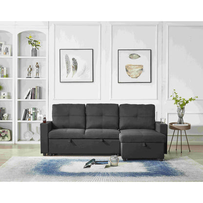 Canapé sectionnel en lin, chaise longue réversible avec lit gigogne