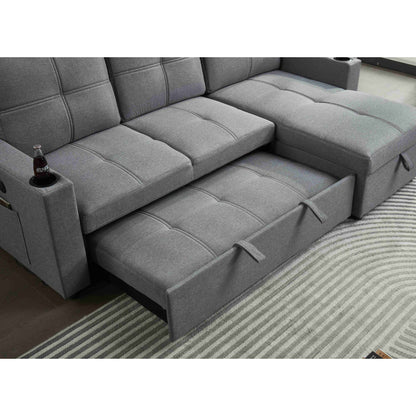 Canapé sectionnel en lin, chaise longue réversible avec lit gigogne