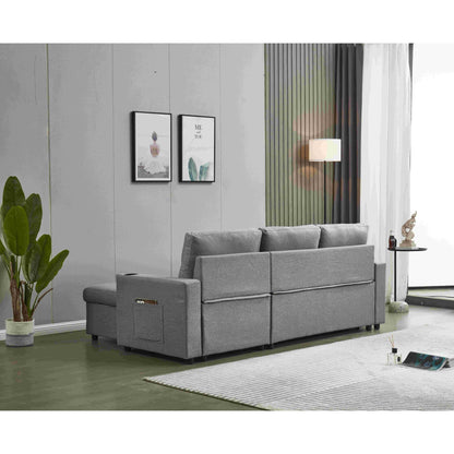 Canapé sectionnel en lin, chaise longue réversible avec lit gigogne