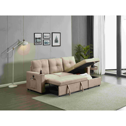 Canapé sectionnel en lin, chaise longue réversible avec lit gigogne