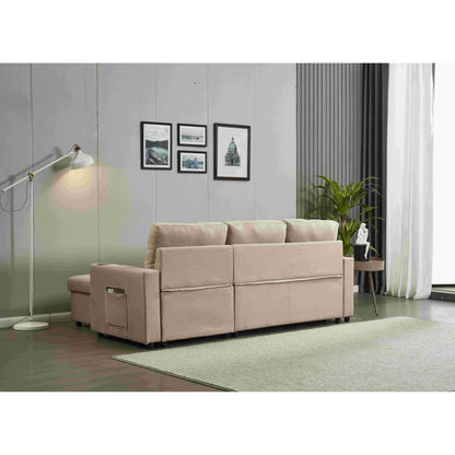 Canapé sectionnel en lin, chaise longue réversible avec lit gigogne