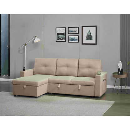 Canapé sectionnel en lin, chaise longue réversible avec lit gigogne