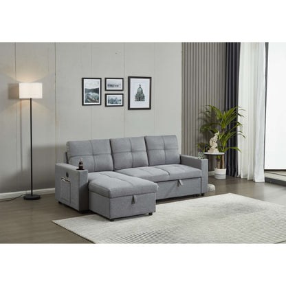 Canapé sectionnel en lin, chaise longue réversible avec lit gigogne