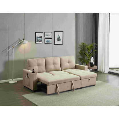 Canapé sectionnel en lin, chaise longue réversible avec lit gigogne