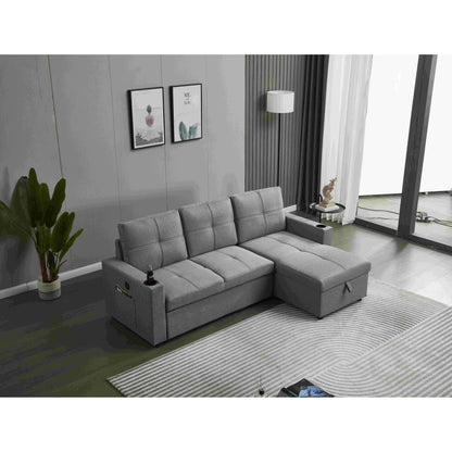 Canapé sectionnel en lin, chaise longue réversible avec lit gigogne