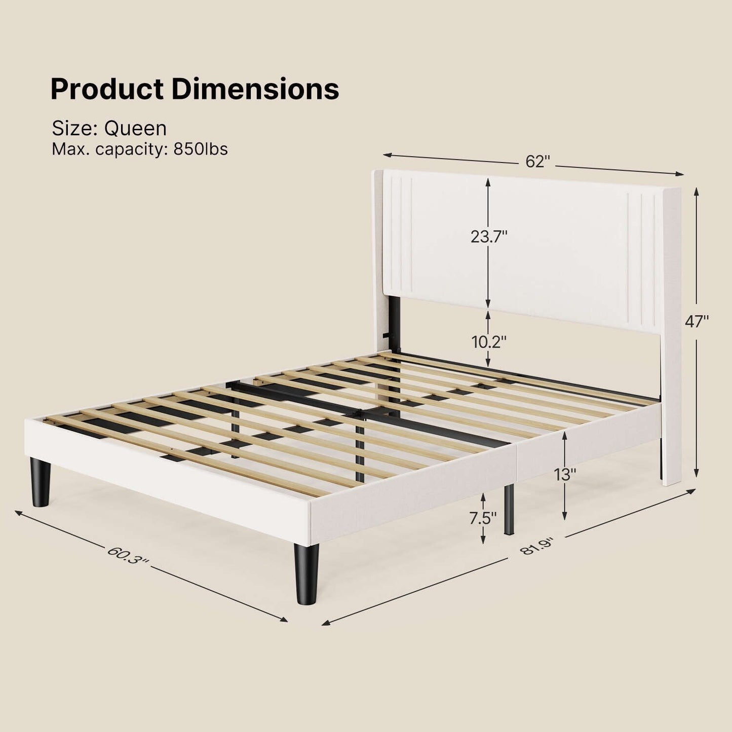 Lit Queen/Full à tête de lit capitonnée à canaux verticaux et dossier à oreilles