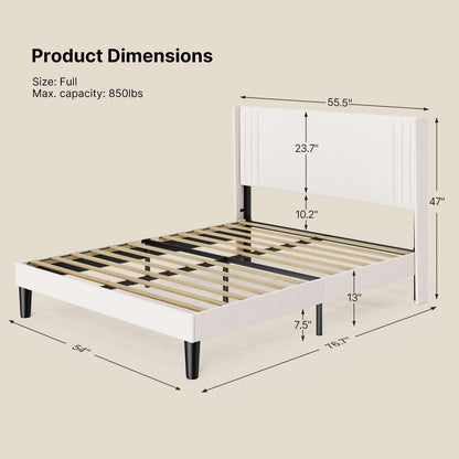 Lit Queen/Full à tête de lit capitonnée à canaux verticaux et dossier à oreilles
