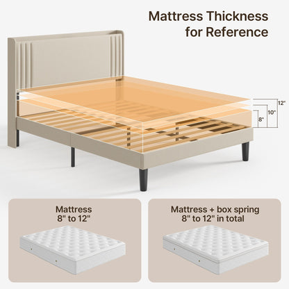 Lit Queen/Full à tête de lit capitonnée à canaux verticaux et dossier à oreilles