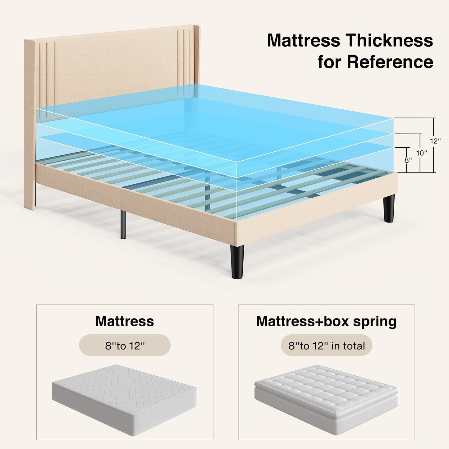 Lit Queen/Full à tête de lit capitonnée à canaux verticaux et dossier à oreilles