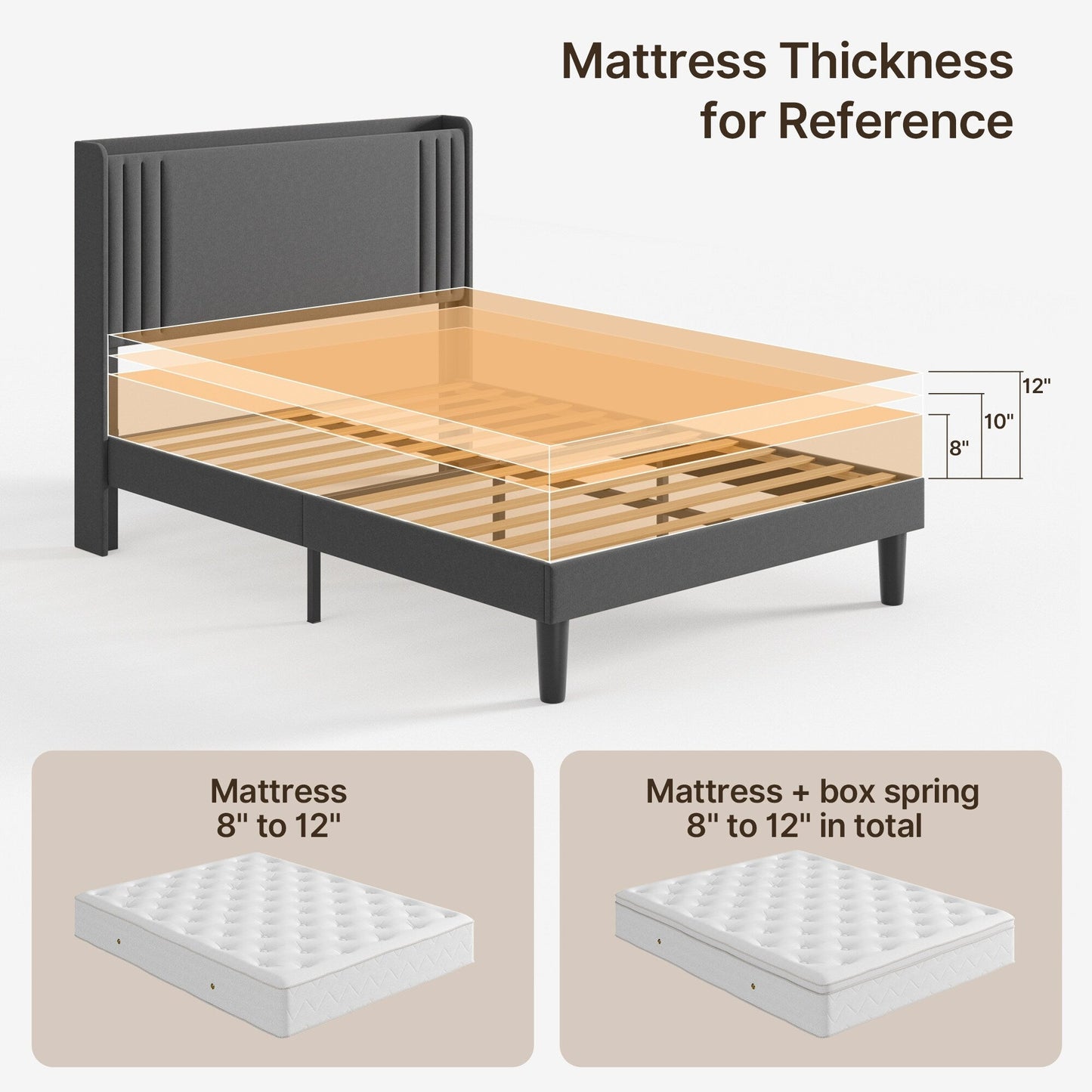 Lit Queen/Full à tête de lit capitonnée à canaux verticaux et dossier à oreilles