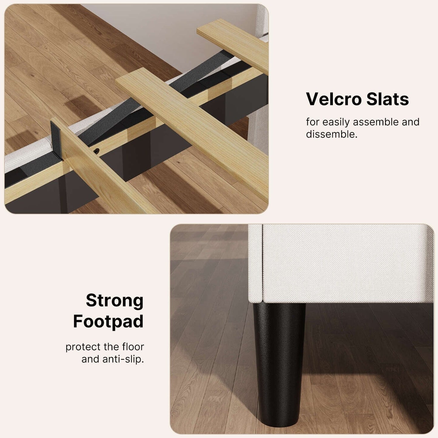 Lit Queen/Full à tête de lit capitonnée à canaux verticaux et dossier à oreilles