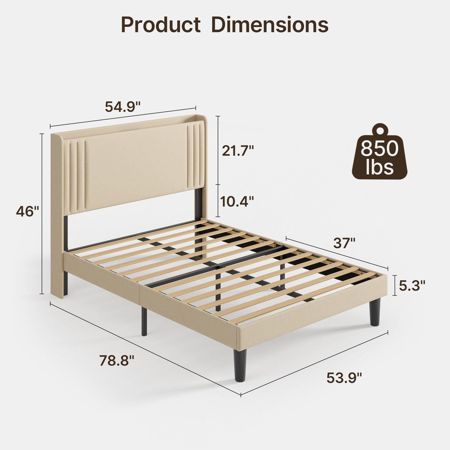 Lit Queen/Full à tête de lit capitonnée à canaux verticaux et dossier à oreilles