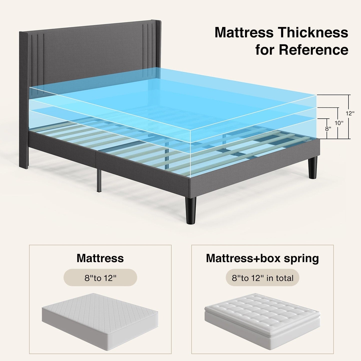 Lit Queen/Full à tête de lit capitonnée à canaux verticaux et dossier à oreilles