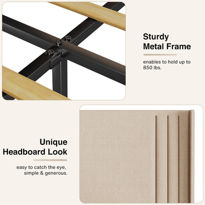 Lit Queen/Full à tête de lit capitonnée à canaux verticaux et dossier à oreilles