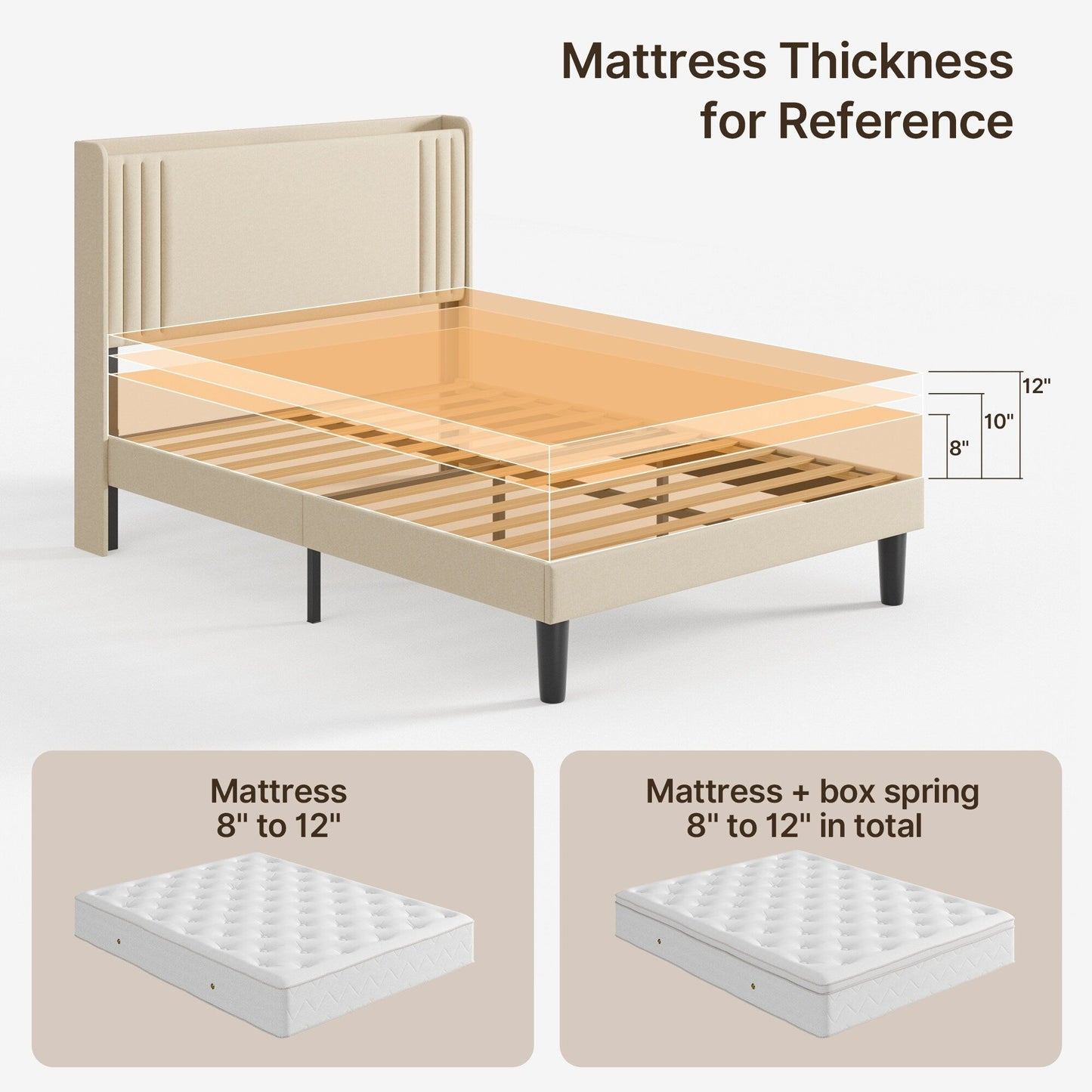 Lit Queen/Full à tête de lit capitonnée à canaux verticaux et dossier à oreilles