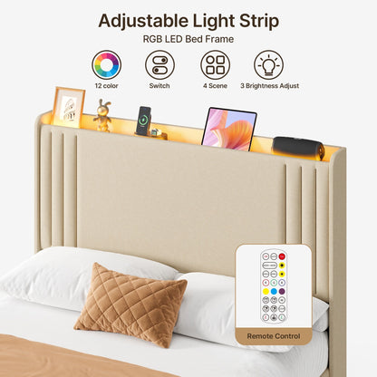 Lit Queen/Full à tête de lit capitonnée à canaux verticaux et dossier à oreilles