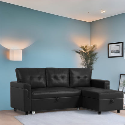 Canapé d'angle réversible avec lit gigogne, méridienne avec rangement dissimulé, pieds robustes.