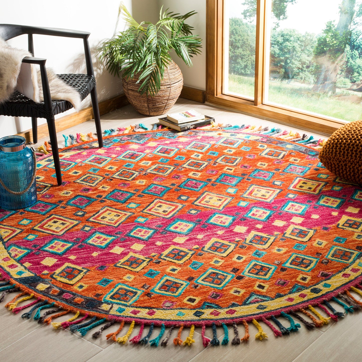 Tapis en laine Aspen Hysnie éclectique orange/fuchsia fait main SAFAVIEH