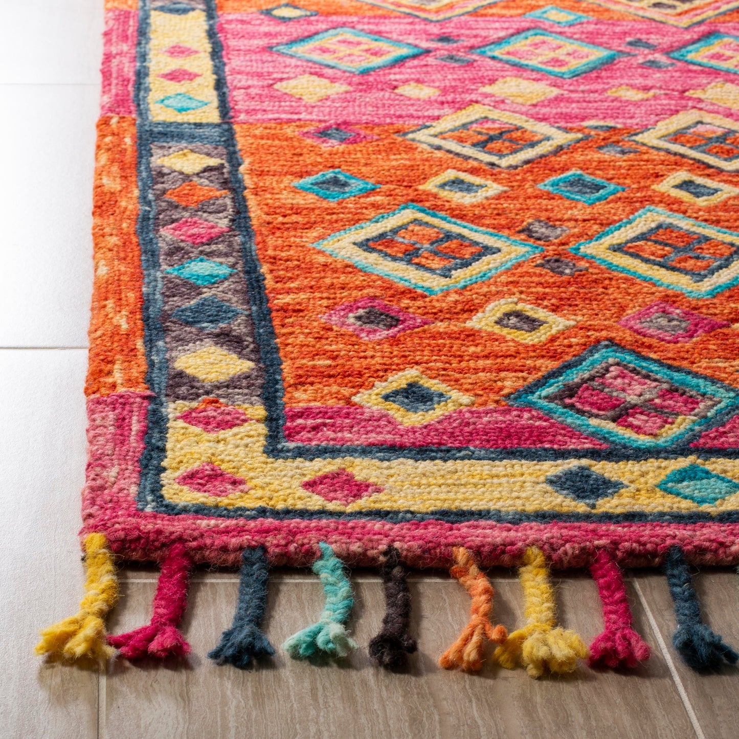 Tapis en laine Aspen Hysnie éclectique orange/fuchsia fait main SAFAVIEH