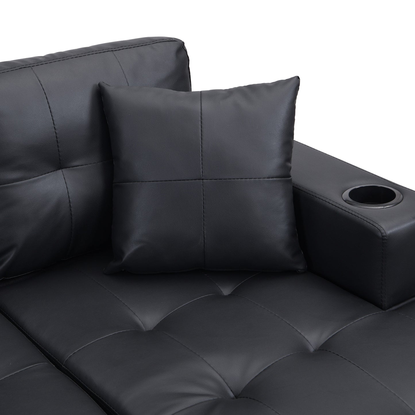 Ensemble de canapés sectionnels pour salon avec méridienne en L, porte-gobelet et méridienne gauche ou droite moderne 4 places (NOIR)