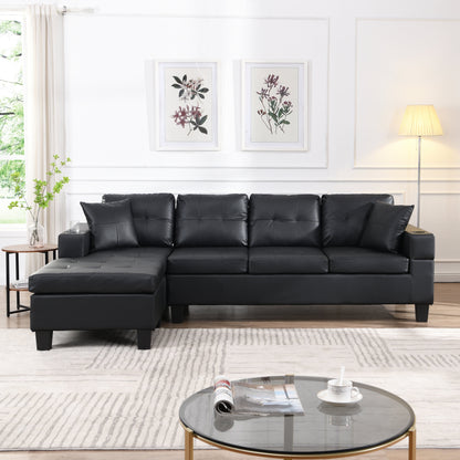 Ensemble de canapés sectionnels pour salon avec méridienne en L, porte-gobelet et méridienne gauche ou droite moderne 4 places (NOIR)