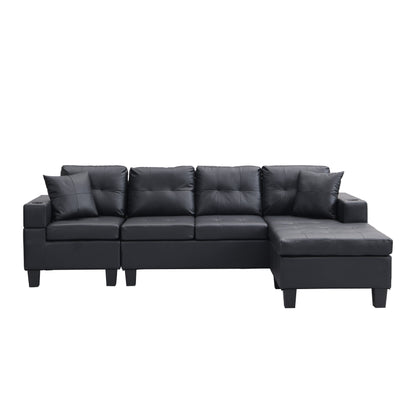 Ensemble de canapés sectionnels pour salon avec méridienne en L, porte-gobelet et méridienne gauche ou droite moderne 4 places (NOIR)